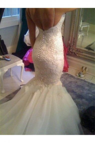 Trumpet/Mermaid Spaghetti Straps Sleeveless Lace Wedding Dress