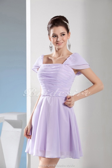 A-line Square Short/Mini Short Sleeve Chiffon Bridesmaid Dress
