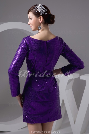 Sheath/Column Jewel Short/Mini Long Sleeve Sequined Dress