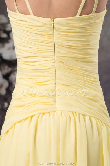 A-line Spaghetti Straps Floor-length Sleeveless Chiffon Dress