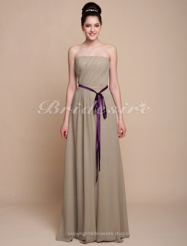 Sheath/ Column Floor-length Chiffon Strapless Bridesmaid Dress