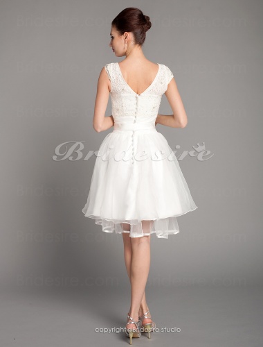 A-line Bateau Lace And Organza Wedding Dress+C6