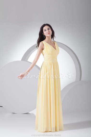 Sheath/Column V-neck Floor-length Sleeveless Chiffon Bridesmaid Dress
