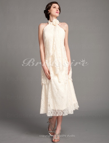 Sheath/Column Lace Tea-length High Neck Mother of the Bride Dress