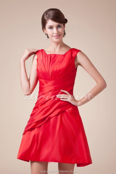 A-line Square Knee-length Sleeveless Taffeta Bridesmaid Dress