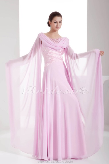 Sheath/Column V-neck Floor-length Long Sleeve Chiffon Mother of the Bride Dress