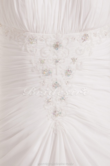 A-line Sweetheart Floor-length Court Train Sleeveless Chiffon Wedding Dress