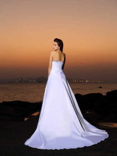 A-line Strapless Sleeveless Satin Wedding Dress