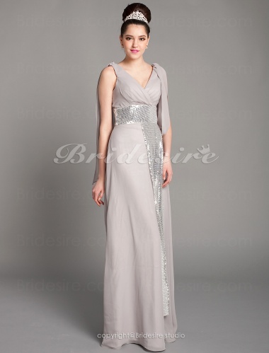 Sheath/ Column V-neck Elastic Satin Chiffon Prom Dress