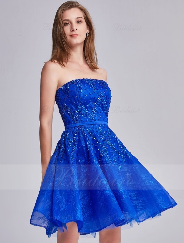 A-line Strapless Sleeveless Organza Prom Dress