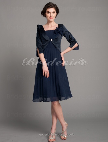 A-line Satin And Chiffon Knee-length Spaghetti Strap Mother Of The Bride Dress