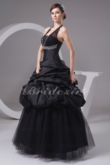 Ball Gown Halter Floor-length Sleeveless Taffeta Tulle Lace Dress