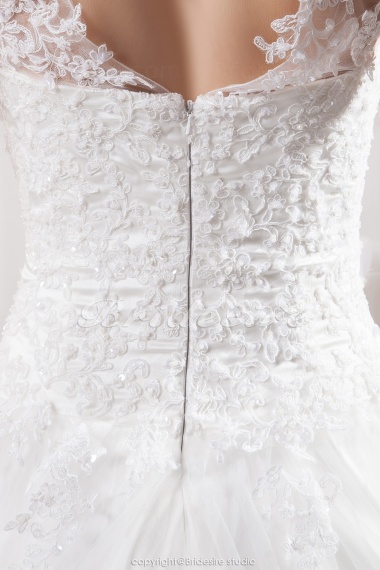 Princess V-neck Floor-length Court Train Sleeveless Satin Chiffon Wedding Dress