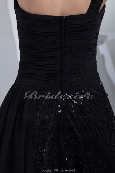 Sheath/Column One Shoulder Short/Mini Sleeveless Chiffon Sequined Dress