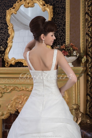 A-line Square Floor-length Sweep Train Sleeveless Organza Satin Wedding Dress