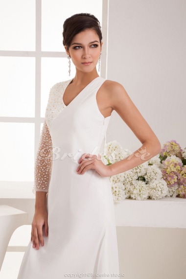 A-line V-neck Floor-length Sleeveless Satin Wedding Dress
