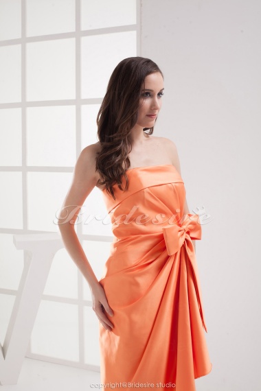 Sheath/Column Strapless Tea-length Sleeveless Stretch Satin Dress