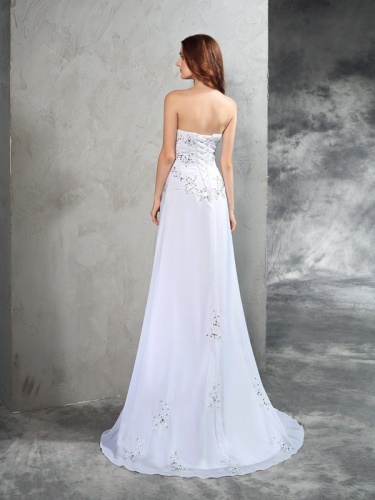 Sheath/Column Strapless Sleeveless Chiffon Wedding Dress