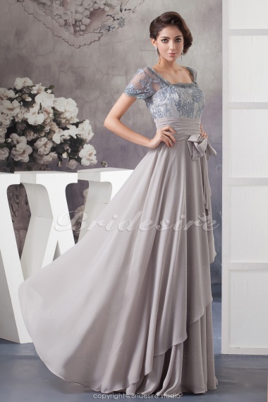 A-line Square Floor-length Short Sleeve Chiffon Lace Mother of the Bride Dress