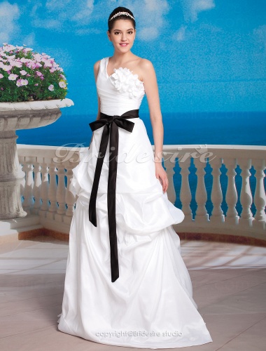 A-line Taffeta Floor-length One Shoulder Wedding Dress