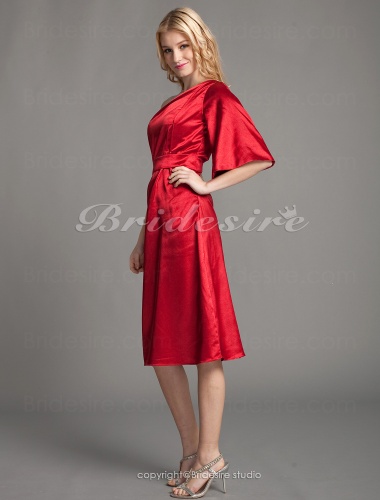 Sheath/ Column Charmeuse Knee-length One Shoulder Bridesmaid Dress