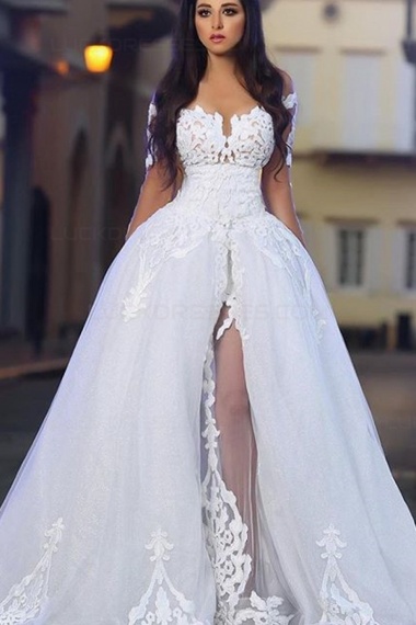 Ball Gown Off-the-shoulder Half Sleeve Organza Wedding Dress
