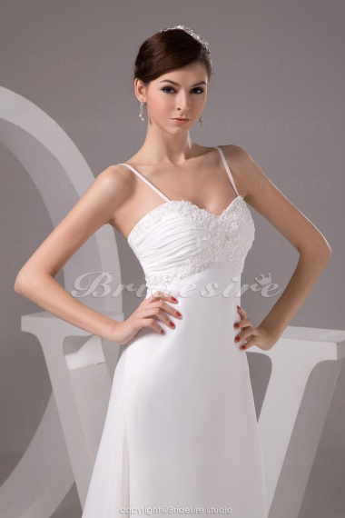 A-line Sweetheart Spaghetti Straps Asymmetrical Sleeveless Chiffon Wedding Dress