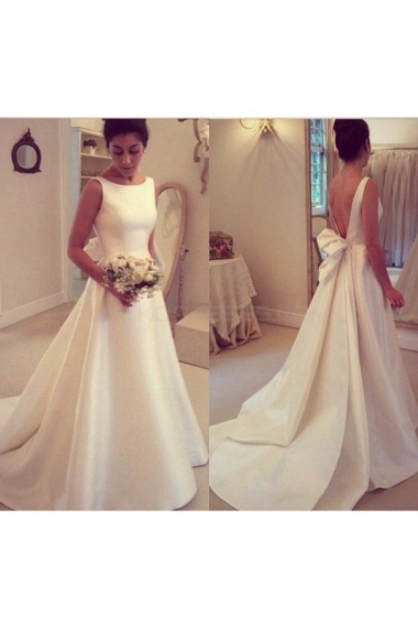 A-line Square Sleeveless Satin Wedding Dress