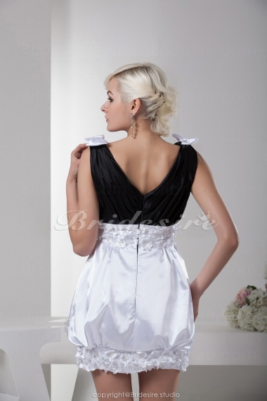 A-line V-neck Short/Mini Sleeveless Elastic Silk-like Satin Dress