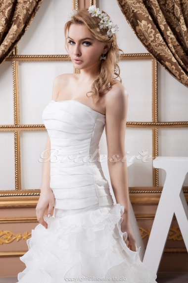 Trumpet/Mermaid Strapless Floor-length Sleeveless Satin Organza Wedding Dress
