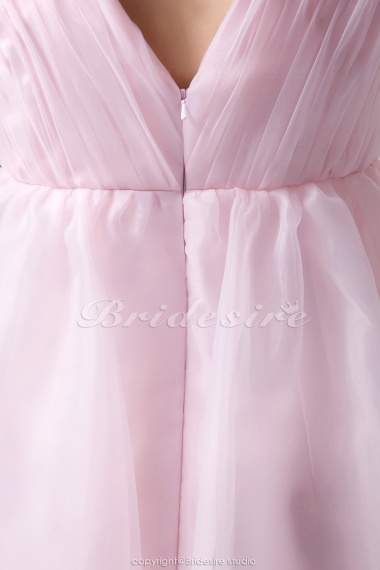 A-line V-neck Tea-length Sleeveless Organza Dress