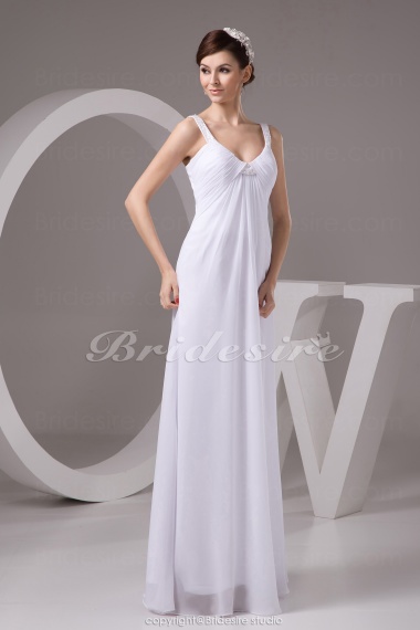Sheath/Column Scoop Floor-length Sleeveless Chiffon Wedding Dress