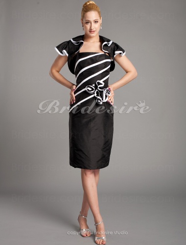 Sheath/Column Knee-length Short Sleeve Spaghetti Straps Mother of the Bride Dress With A Wrap
