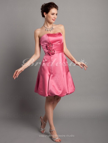 A-line Side Draping Sweetheart Short/Mini Strapless Satin Bridesmaid Dress