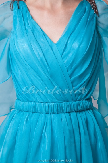 A-line V-neck Short/Mini 3/4 Length Sleeve Chiffon Dress