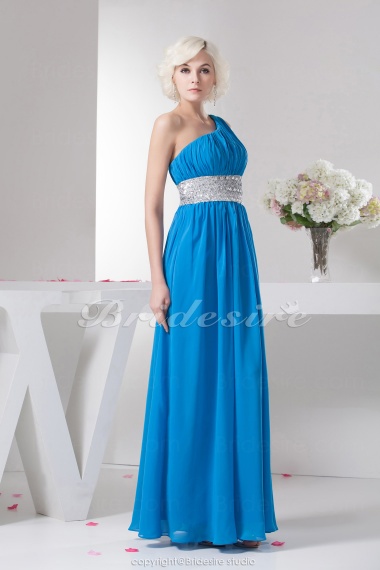 A-line One Shoulder Floor-length Sleeveless Chiffon Dress