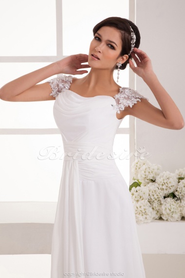 A-line Strapless Floor-length Short Sleeve Chiffon Wedding Dress