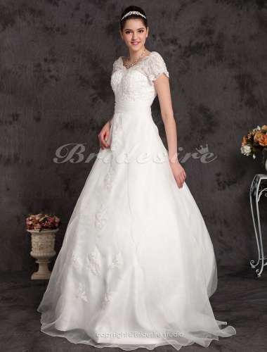 Ball Gown Plus Size Organza Chapel Train Off-the-shoulder Wedding Dress