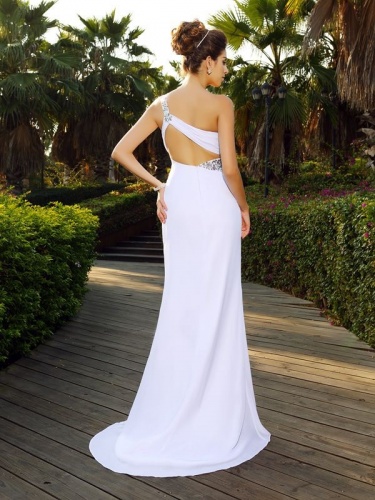 A-line One Shoulder Sleeveless Chiffon Wedding Dress
