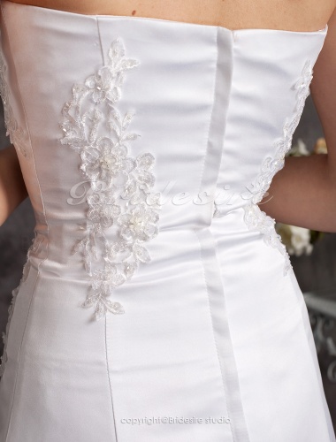 A-line Satin Floor-length Strapless Wedding Dress