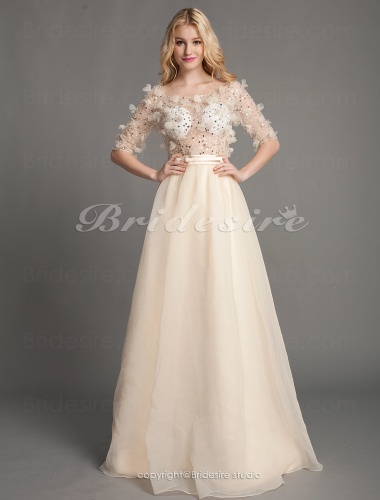 A-line Floor-length Off-the-shoulder Luxurious Tulle Over Chiffon Dresses