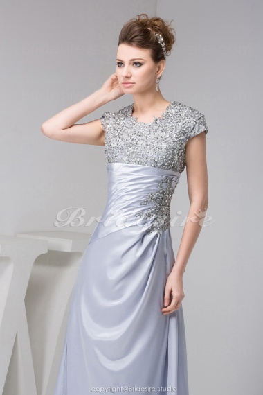 A-line Scoop Floor-length Short Sleeve Satin Dress
