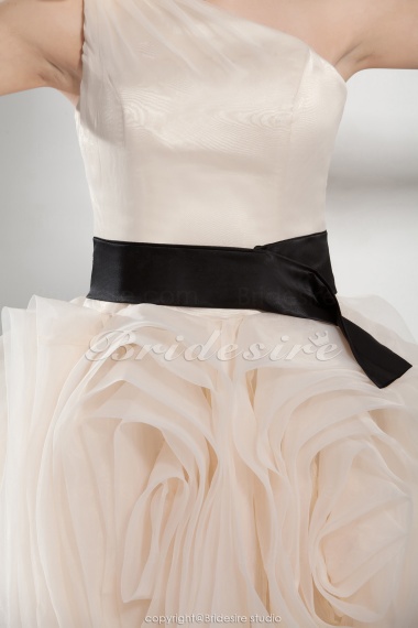 A-line One Shoulder Short/Mini Sleeveless Satin Dress