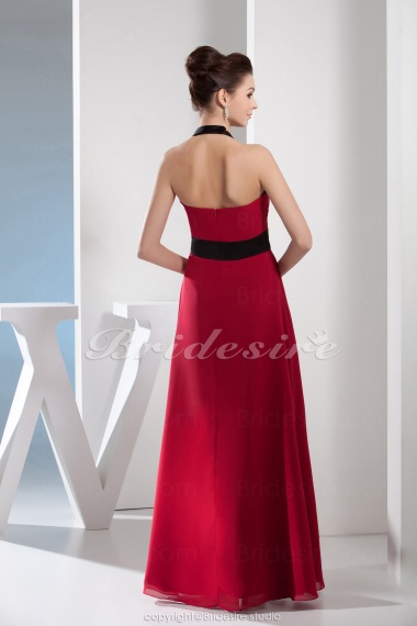A-line Halter Floor-length Sleeveless Satin Chiffon Dress