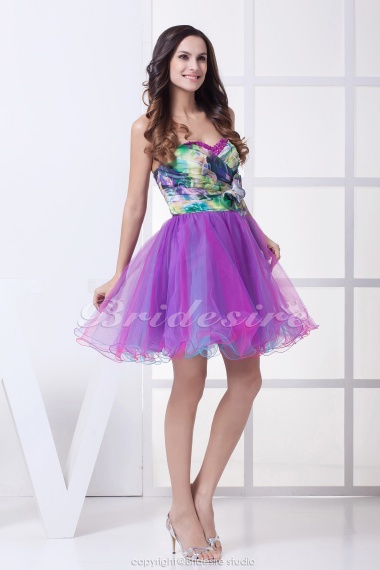 A-line Sweetheart Short/Mini Sleeveless Chiffon Tulle Dress