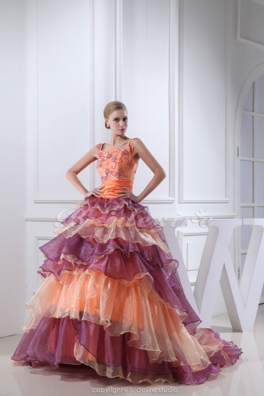 Ball Gown Straps Chapel Train Sleeveless Organza Dress