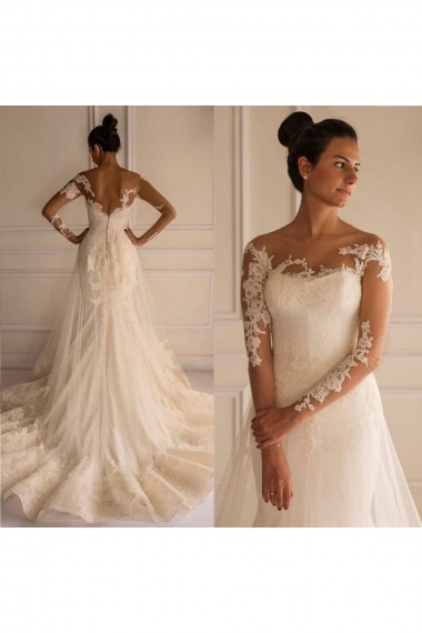A-line Scoop Long Sleeve Lace Wedding Dress