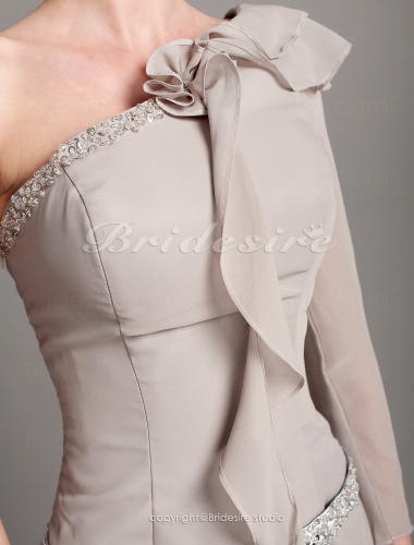Sheath/Column Stretch Satin And Chiffon Floor-length One Shoulder Mother Of The Bride Dress