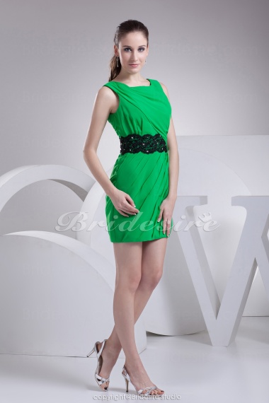 Sheath/Column Scoop Short/Mini Sleeveless Chiffon Lace Dress