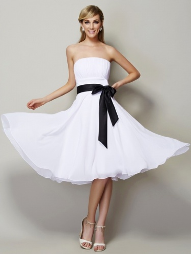 A-line Strapless Sleeveless Chiffon Dress